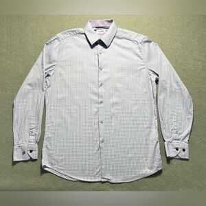 Duchamp London Purple White Check Shirt Men’s 16.5 42 L Slim Long Sleeve Luxury